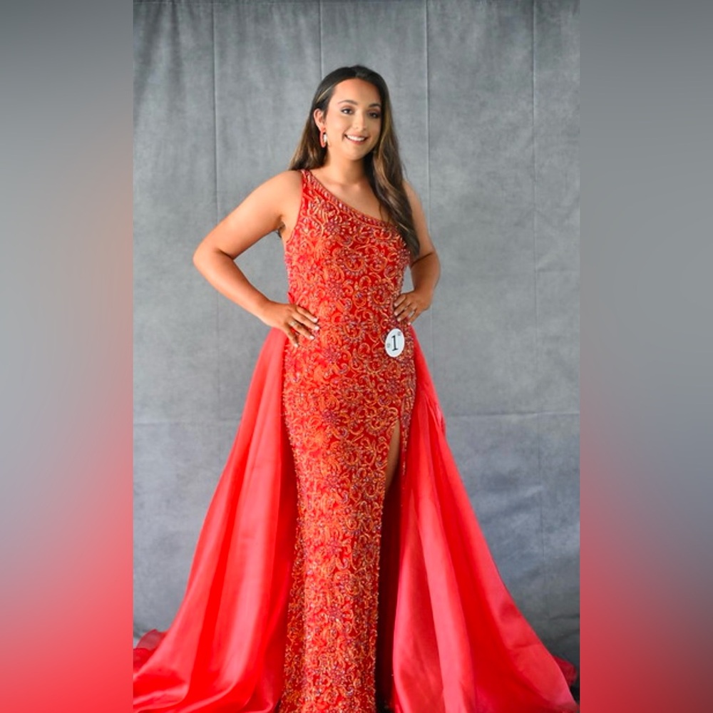 Ashley Lauren #11277 one shoulder size 12 pageant or prom dress with over skirt